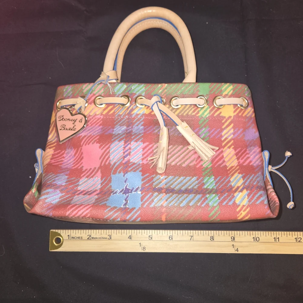 Dooney & Bourke Colorful Plaid Satchel With Dust Bag And C.O.A - Picture 6 of 7